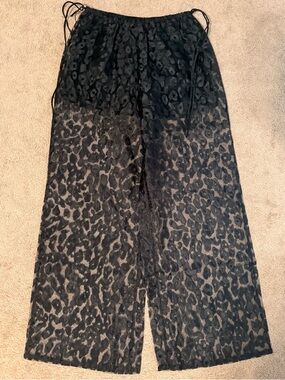 AKIRA Black Sheer Leopard Wide-Leg Pants